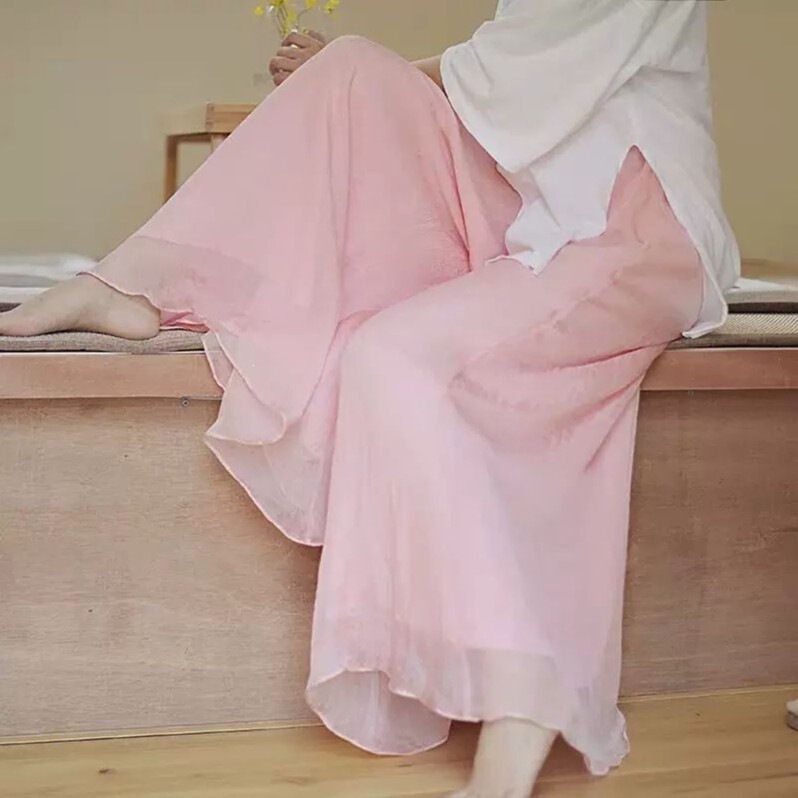 Hanfu White Chiffon Pants with a Flowing, Wide Hem, Thin Wide-Leg Pants, Chinese Style Classical Dance Yoga Ethereal Pants Skirt