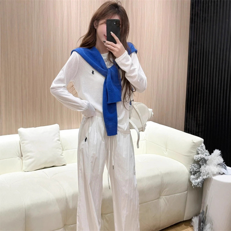时尚休闲运动套装女春季新款宽松慵懒白色长袖T恤直筒披肩三件套|undefined