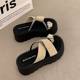 Rhinestone Set Toe Thick Slippers Women's Summer Outwear 2025 New Style Increased All-match Dress Women's Trendy Sandals
