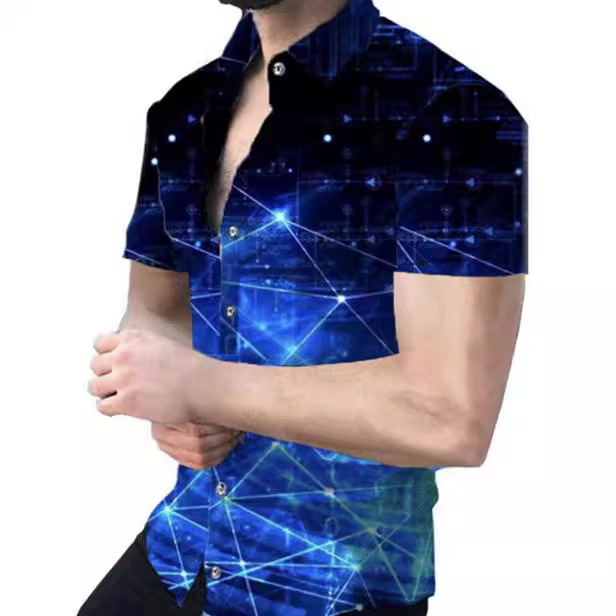 2023 Comercio exterior europeo y americano de los hombres de primavera nueva manga corta impresa casual solapa más tamaño camisa de los hombres