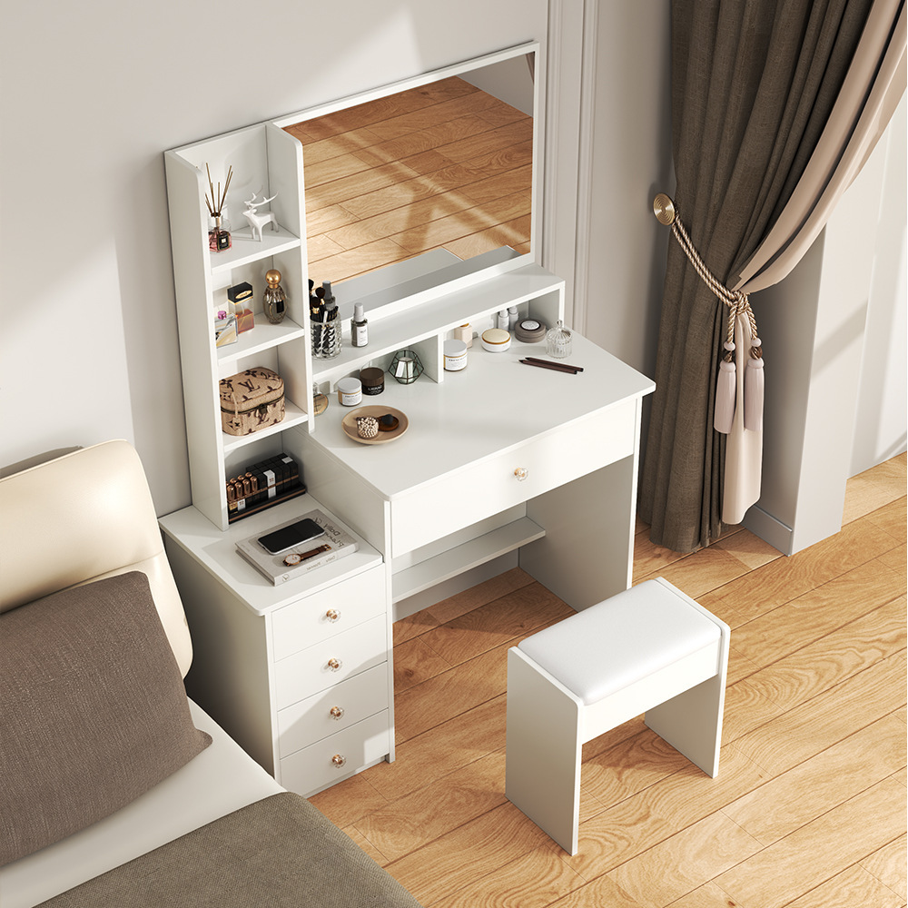 Comodador multifuncional con espejo lateral de cajón multicapa mesa de maquillaje de dormitorio tipo casa pequeña mesa de maquillaje de placa