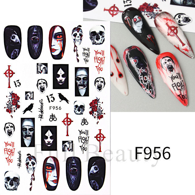 クロスボーダー新しいネイルアートステッカーハロウィン発光かわいい漫画ゴーストカボチャコウモリスターバック粘着ネイルステッカー|undefined