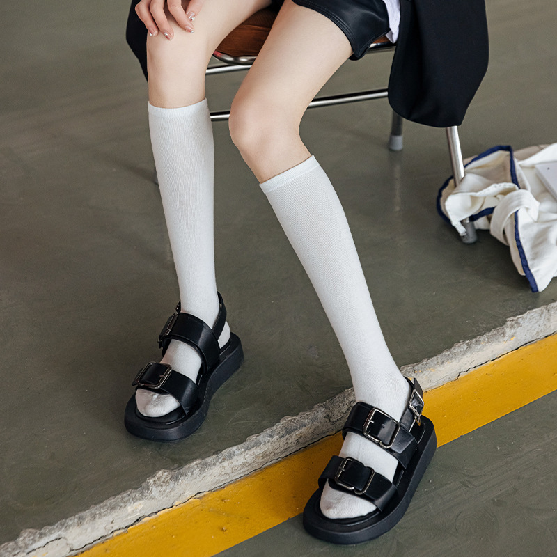 Japanese Style Solid Color Shin Socks Women's Ins Trendy Spring and Summer Fashion Color Knee-length Stockings Korean Style College Style JK Stockings