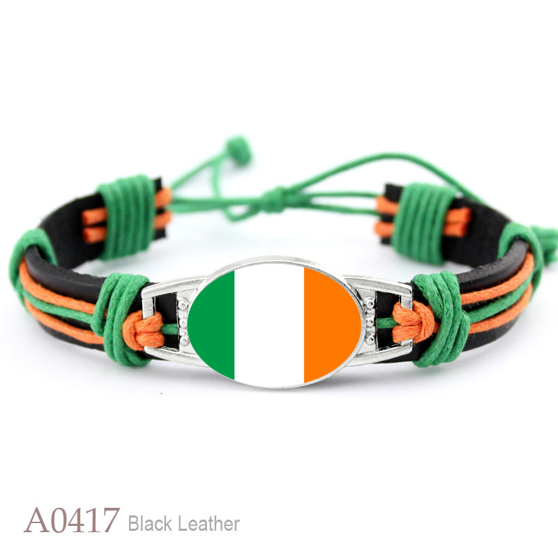 PU cowhide bracelet trademark hand-woven colored wax thread bracelet can be ordered LOGO bracelet flag Time Gem