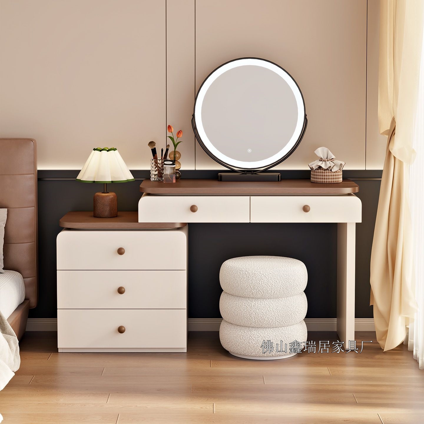 2025 New Style Medieval Cream Style Dressing Table Bedroom Modern Simple Solid Wood Cupboard Storage Cabinet Integrated Dressing Table