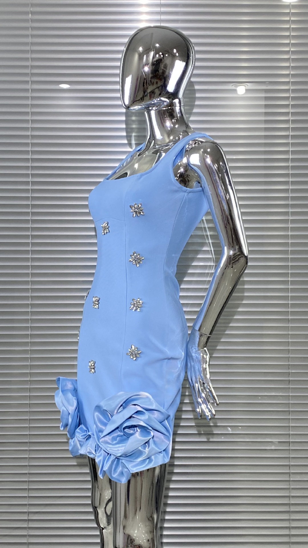 Women's Clothing Luxury Sleeveless Bandage Dress Rhinestone Embellished Tulip Shaped Skirt Bodycon Style Party Women's Clothing_ecoleips.com
