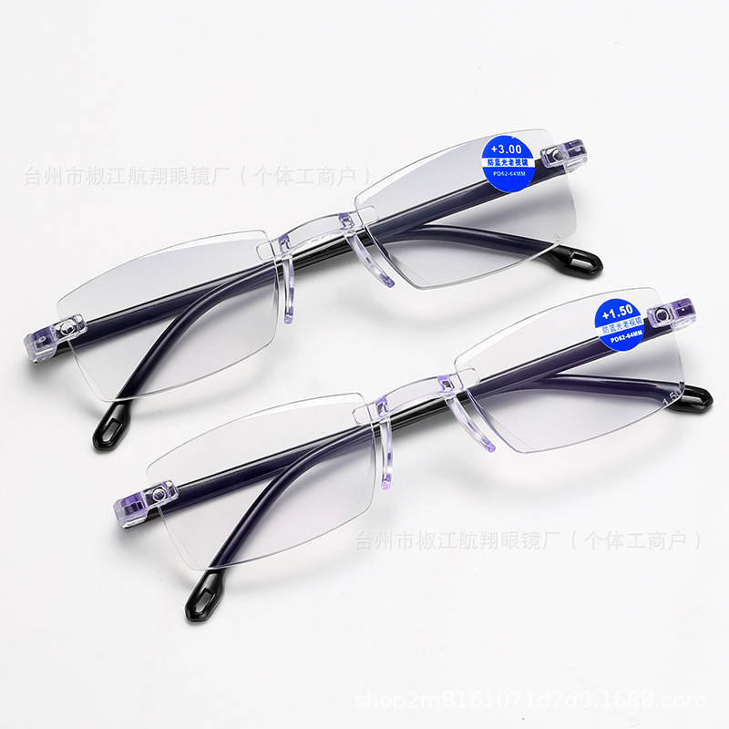 Spot original factory stall explosion light wear-resistant anti-radiation business frameless anti-blue presbysia glasses wholesale