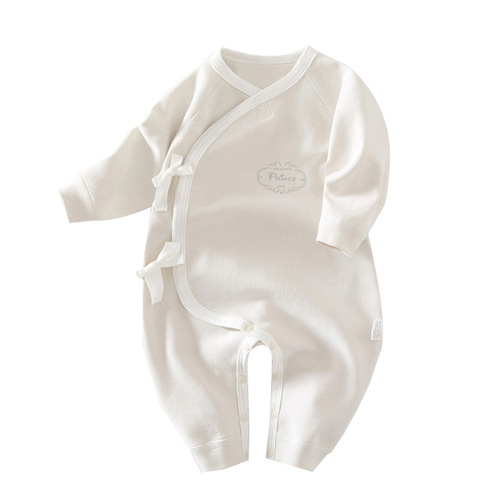 Baby clothes slanted lapels white toddler butterfly clothes cotton spring long baby jumpsuit newborn clothes
