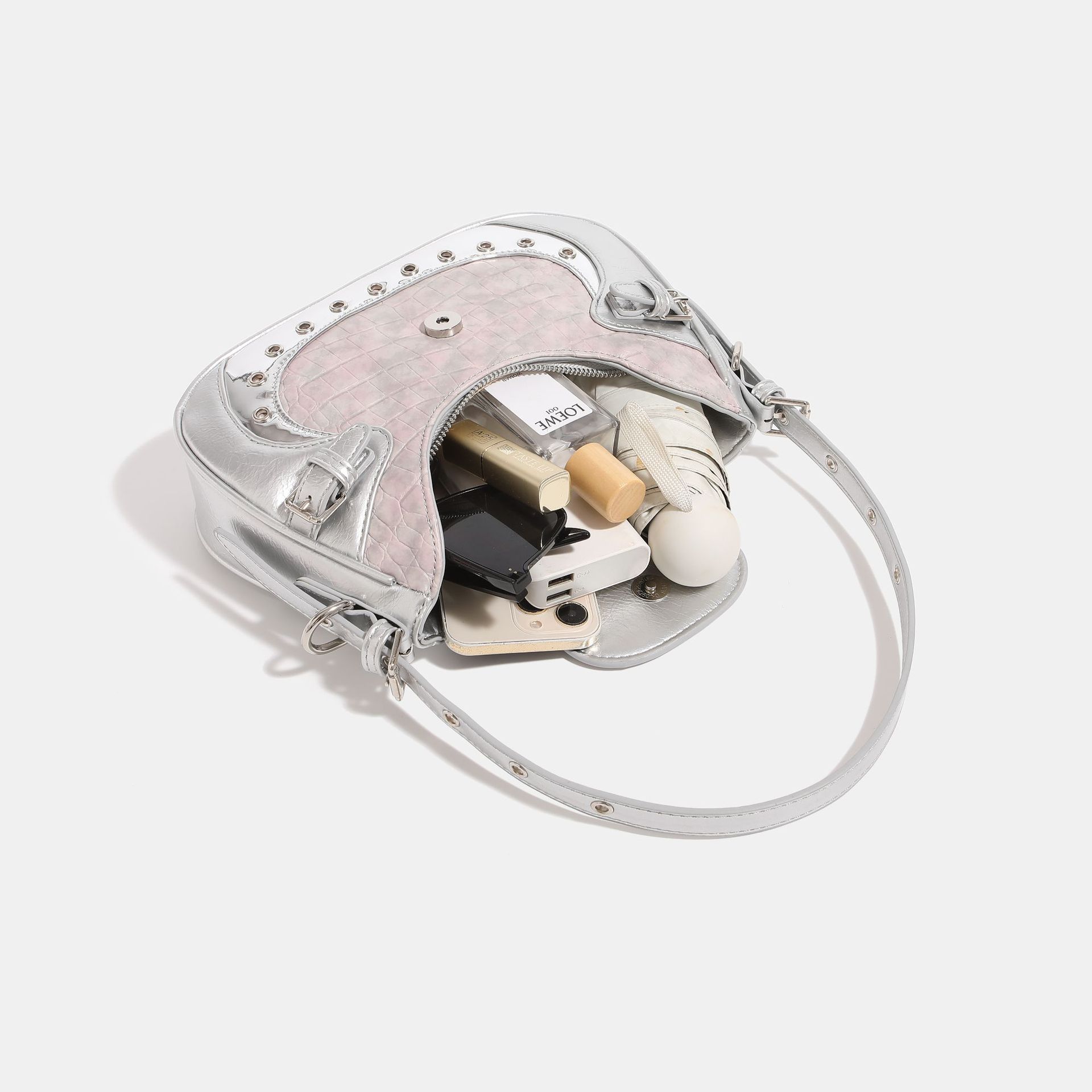 Millennium Hot Girl bolso de la motocicleta 2023 nuevo nicho femenino diseño de cocodrilo patrón axila bolsa de niebla Rosa hombro bolsa de mensajero