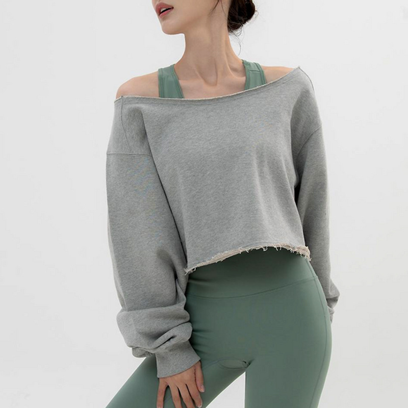 Cross-border Short Sweater Niche Design Spring and Autumn Casual Loose Long-sleeved Blouse Sports Cross-shoulder Top