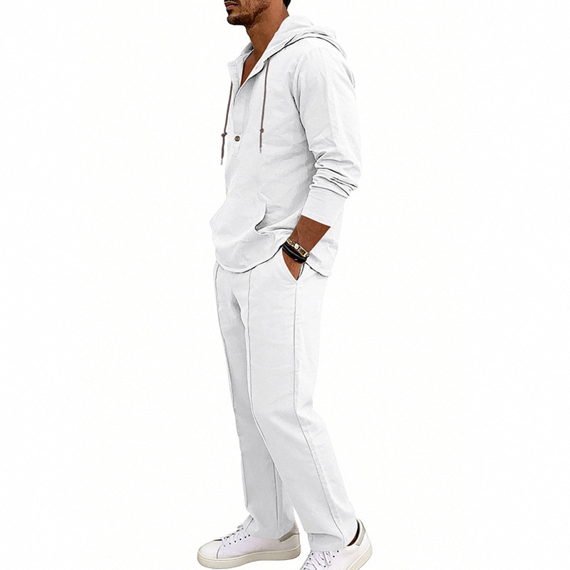 Completo in lino con cappuccio da uomo vestibilità comoda_voghion.com
