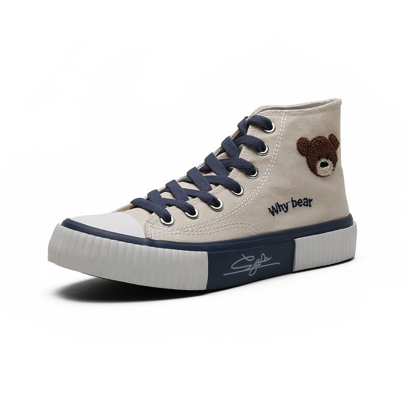Zapatillas de lona de caña alta estilo coreano con diseño de oso para estudiantes, calzado vulcanizado casual, zapatillas individuales, zapatillas blancas para mujer G61