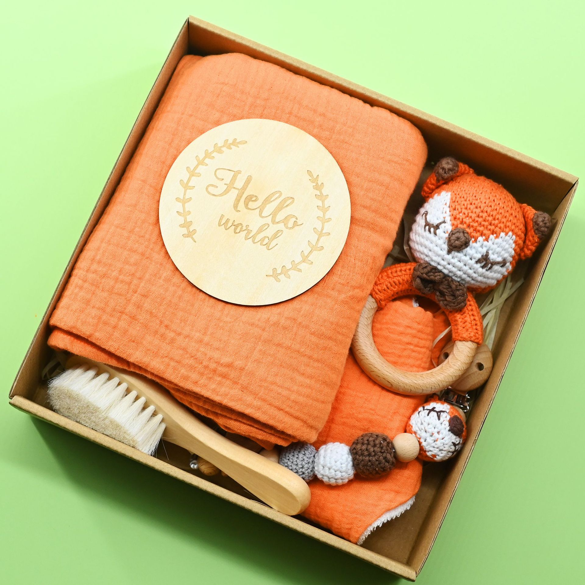 Nuevo bebé animal crochet campana de madera caja de regalo de nacimiento juego cadena de chupete bebé nacimiento luna llena regalo