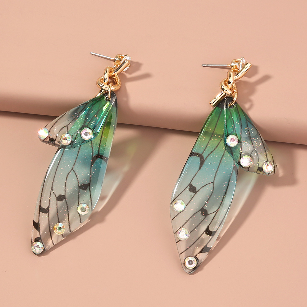 Cross-border Explosion Models Cicada Wing Gradient Butterfly Wing Earrings Fairy Fashion Resin Simulation Butterfly Earrings Earrings For Women