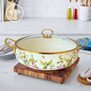 Thick Enamel Seafood Pot for All Seasons, Soup Pot, Hot Pot, Stew Pot with Glass Lid, Suitable for Gas Use