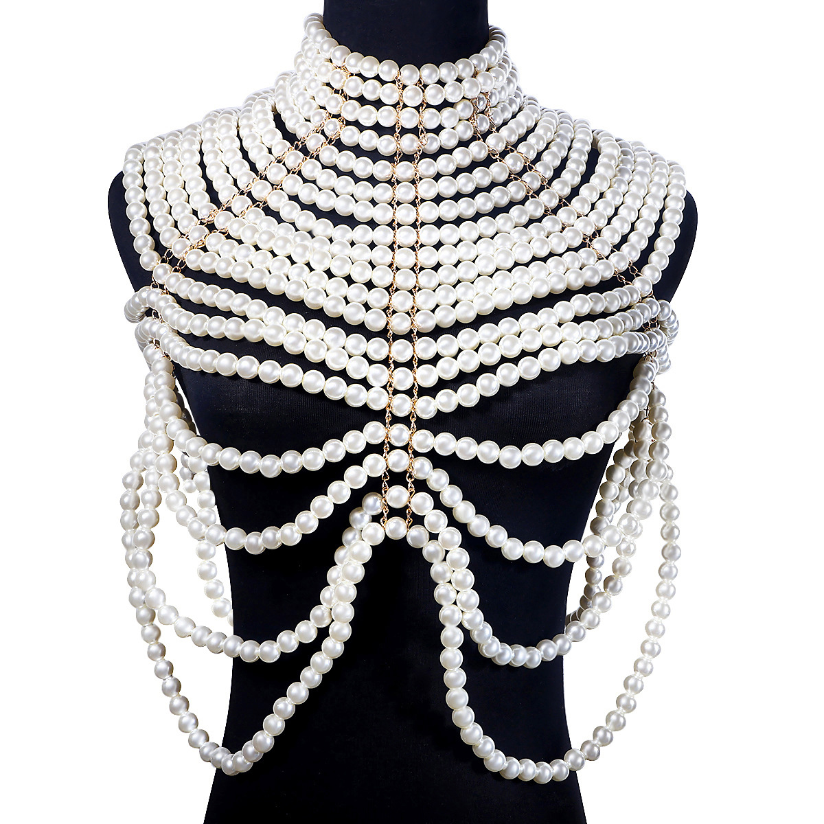 Fashion Hand-woven Pearl Necklaces Multi-layer Bead Strings Tassel Exaggerated Clothing Chain display picture 6