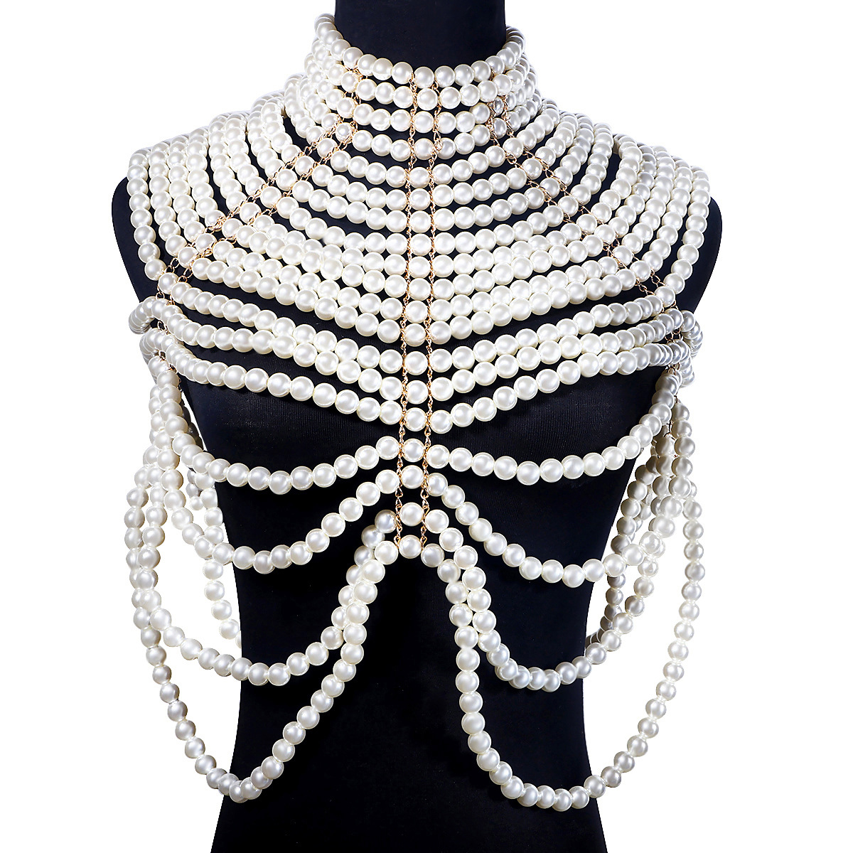 fashion hand-woven pearl necklaces multi-layer bead strings tassel exaggerated clothing chain