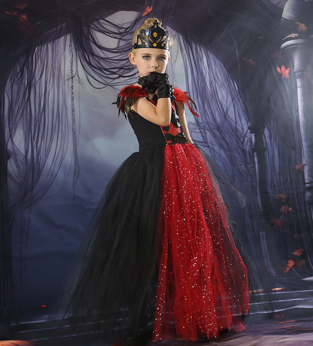 Abbigliamento per bambini Vestito da vampiro e zombie per bambini Costume da cosplay di Halloween per ragazze Vestito da tutù in tulle a rete_voghion.com