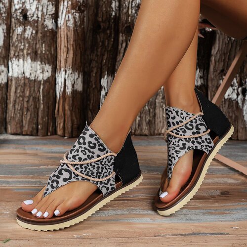 Large size sandals women's spring and summer new style clip toe print flat beach sandals Roman shoes