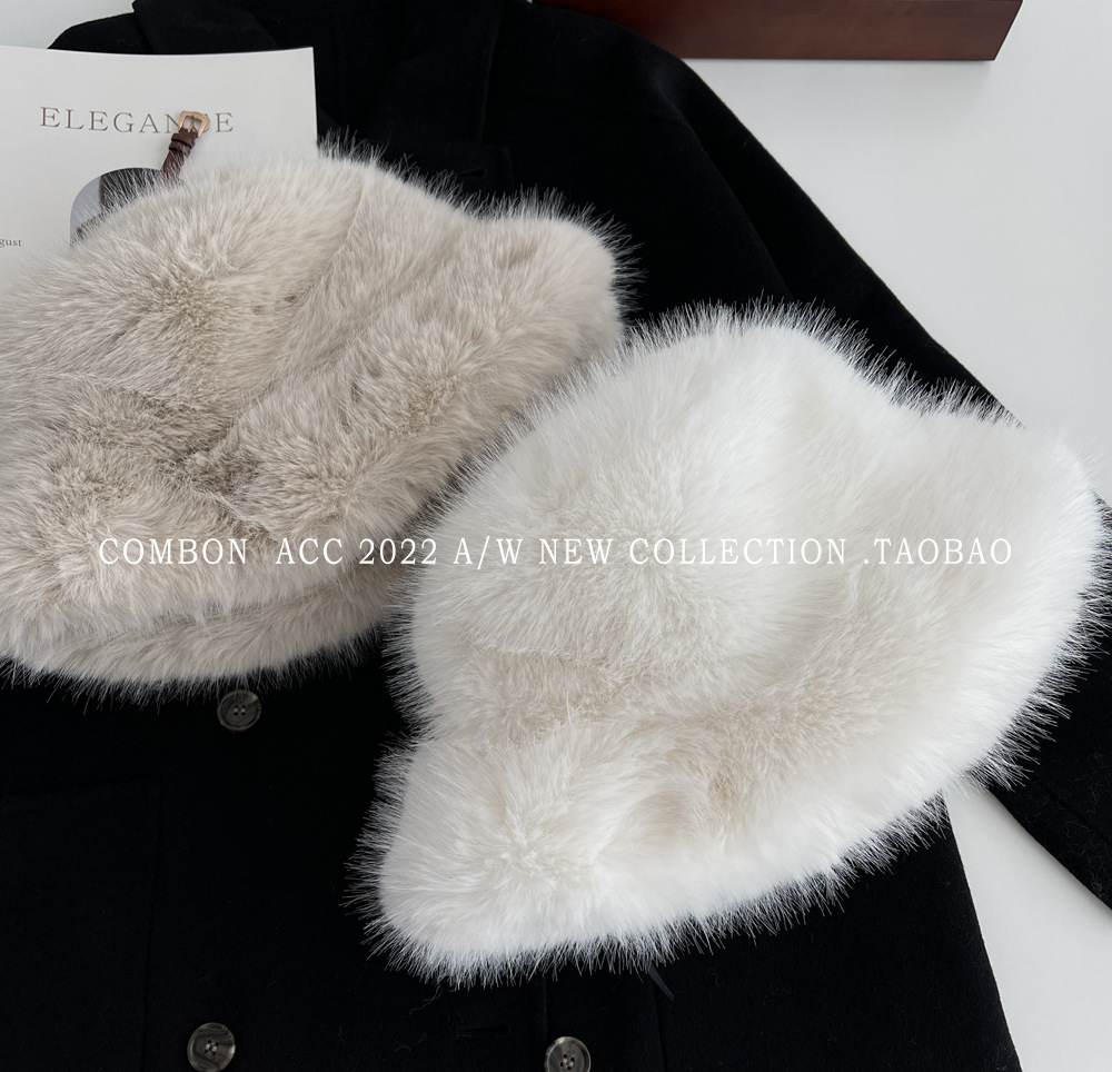 Nachahmung Fuchspelz Gras Kinder Herbst und Winter Plüsch Fischerhut Weiß Advanced Face Show Kleines warmes Ohr_voghion.com