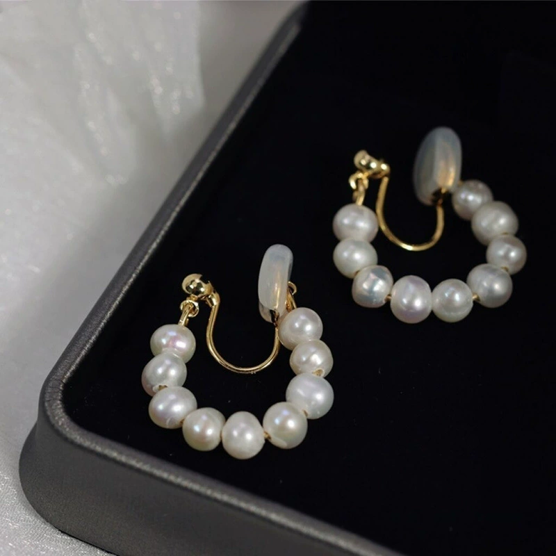 Серьги из жемчуга, клипсы на уши, бордовый шнур, элегантные серьги без проколотых ушей, японский и корейский стиль, (Cross-border trading) для торговли
