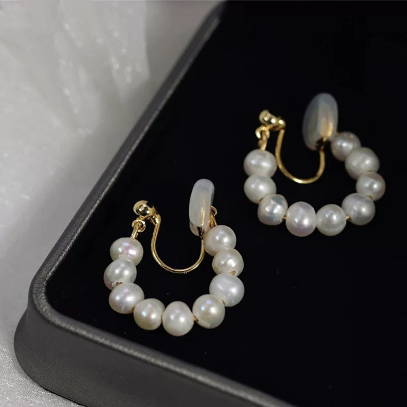 Серьги из жемчуга, клипсы на уши, бордовый шнур, элегантные серьги без проколотых ушей, японский и корейский стиль, (Cross-border trading) для торговли