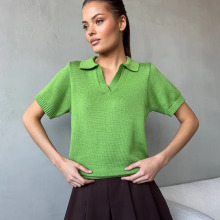 Футболка поло вязаная短袖商务休闲针织衫女