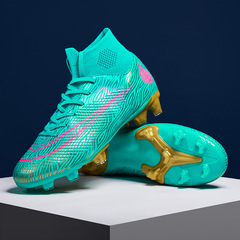 .Cross-border high-top leather football shoes with broken nails and long nails 35-47 sizes school club competition training sneakers wholesale