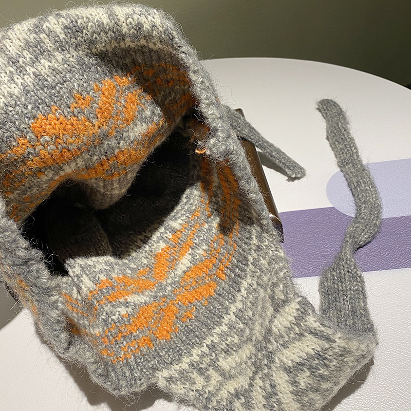 Xiaoxiangfeng Kontrastní barevná pletená čepice Dámská podzimní a zimní pruhovaná vlněná čepice 2024 s velkým obvodem hlavy, všestranná_voghion.com