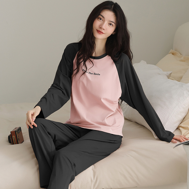 情侣纯棉睡女款衣春秋圆领长袖夹假件简约可外穿高级感家居服套装
