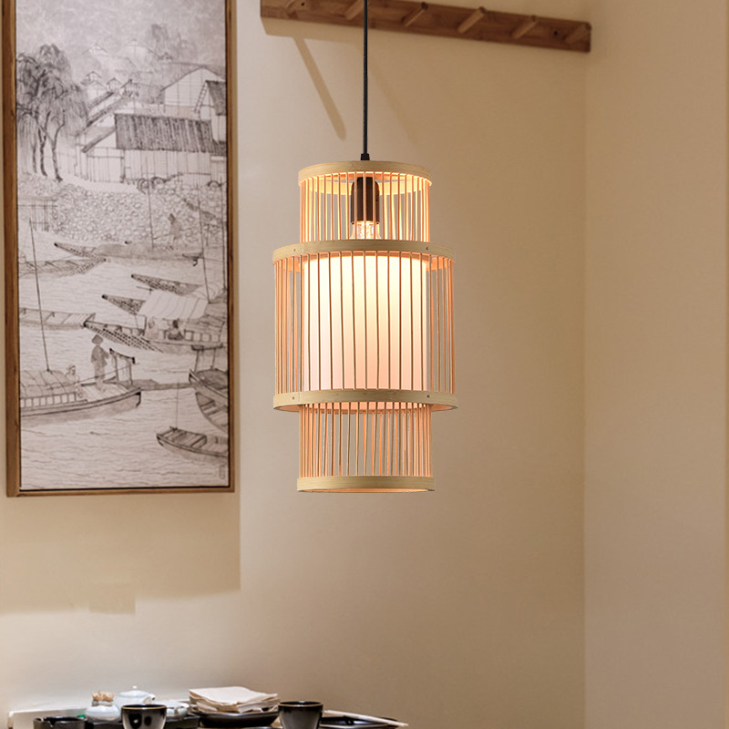 Nuevo restaurante chino de bambú trenzado lámpara candelabro Zen sala de té residencial lámpara de arte de bambú hotel retro tienda de olla caliente lámpara trenzada de caña