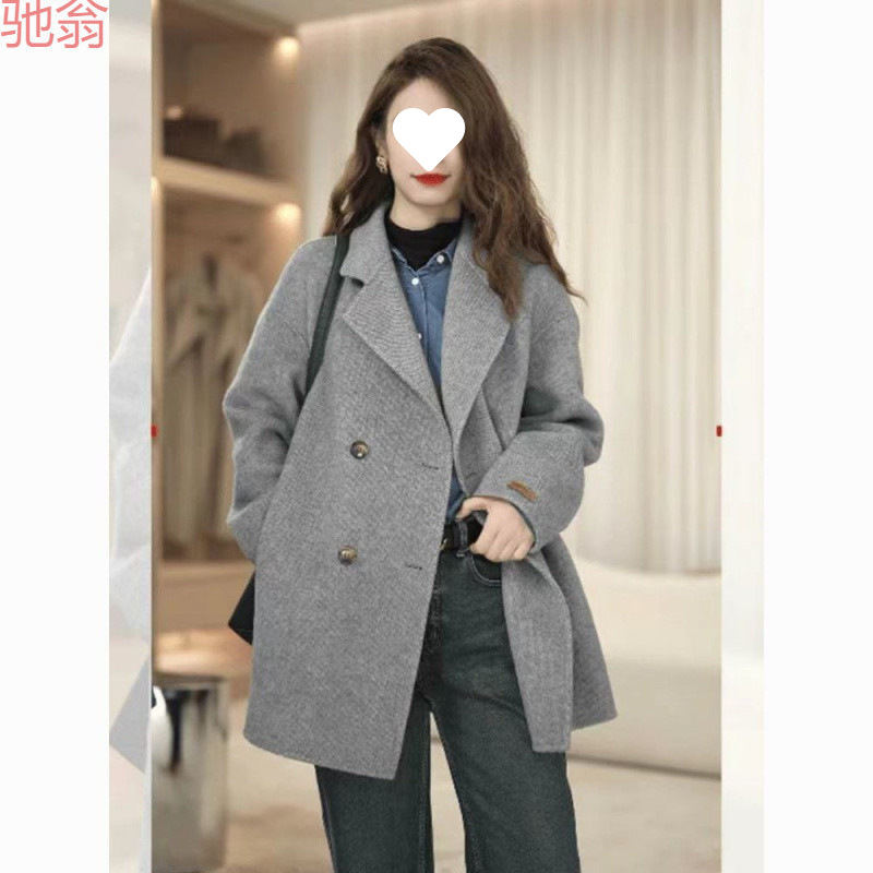 H8A2024 Autumn and Winter Korean Style Short Woolen Coat Elegant All-match Long Hair Texture Women's Coat All-match Woolen Coat