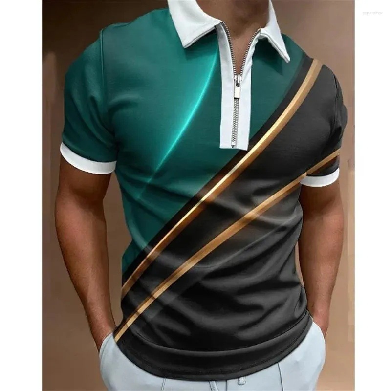 2024 venta caliente personalidad moda impresión 3D hombres verano calle suelta solapa manga corta cremallera camisa POLO
