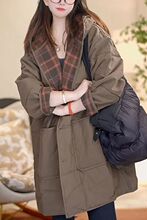 大码女装高级感中长款棉服气质复古宽松风衣外套秋冬夹棉连帽棉衣