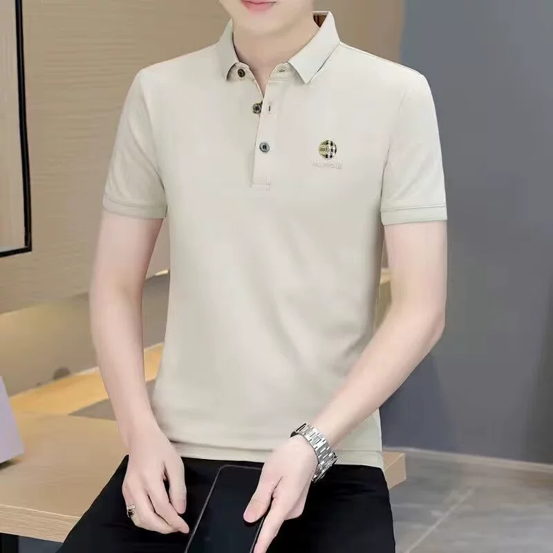 Источник производителя Летняя новая футболка с короткими рукавами мужская рубашка с нижней полосой Polo повседневная футболка с отворотом полрукава мужская футболка оптом