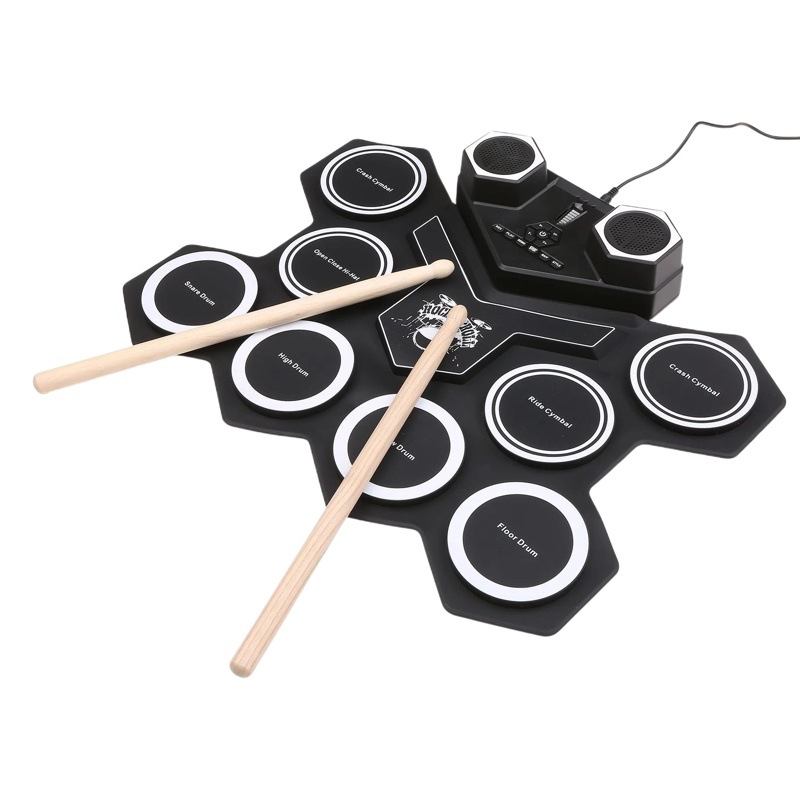 Bluetooth doble altavoz rollo de mano USB tambor electrónico portátil tambor práctica tambor plegable de silicona tambor eléctrico tambor de jazz