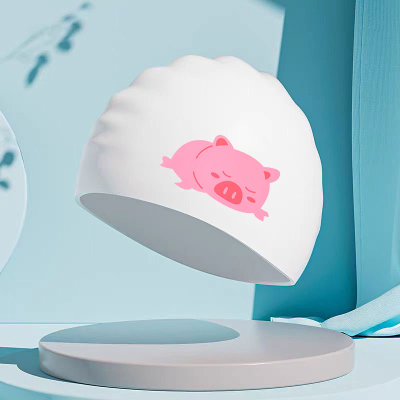 Sombrero de baño de silicona para niños adultos dibujos animados impresión de animales impermeable para hombres y mujeres cabello largo protector de orejas no estrangulación de la cabeza