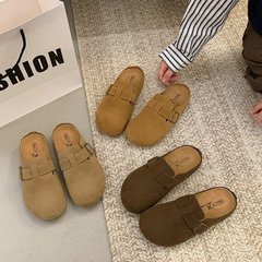 3CM现货欧货踩屎感磨砂勃肯鞋 2025新款厚底软皮软底低帮女拖鞋