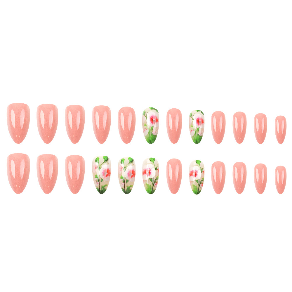 Uñas postizas florales dulces y frescas, pegatinas de uñas postizas con diseño de plantas verdes, uñas postizas de moda transfronteriza. image 6
