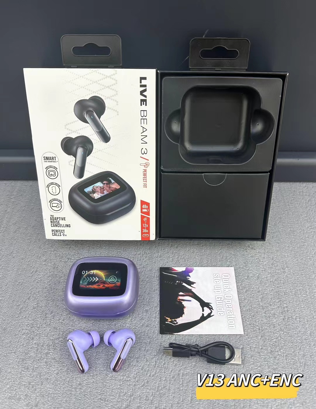 Nuevos productos transfronterizos LIVE BEAM3 auriculares inalámbricos TWS Bluetooth dual micrófonos ANC ruido reducción de graves llamadas multifuncionales