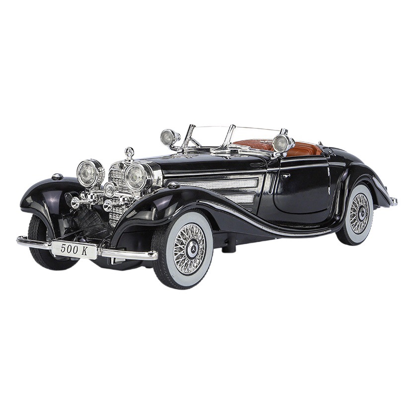 Modelo de coche de aleación a escala 1/24 de 500K con sonido y luz, modelo de coche clásico retro vintage, adorno, caja de regalo para el Festival de Medio Otoño.