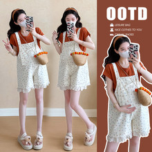 孕妇装新款夏装宽松T恤牛仔洗水背带裤套装