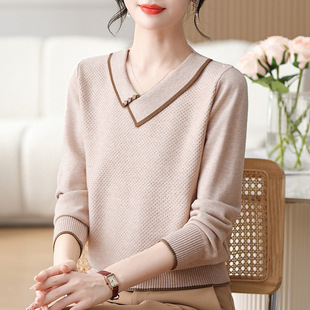 2025 New Mother's Spring Knitwear, Fashionable, Middle-Aged and Elderly Women's Spring & Fall Long-Sleeved Tops, Base Layer for 40 and 50 Years Old
