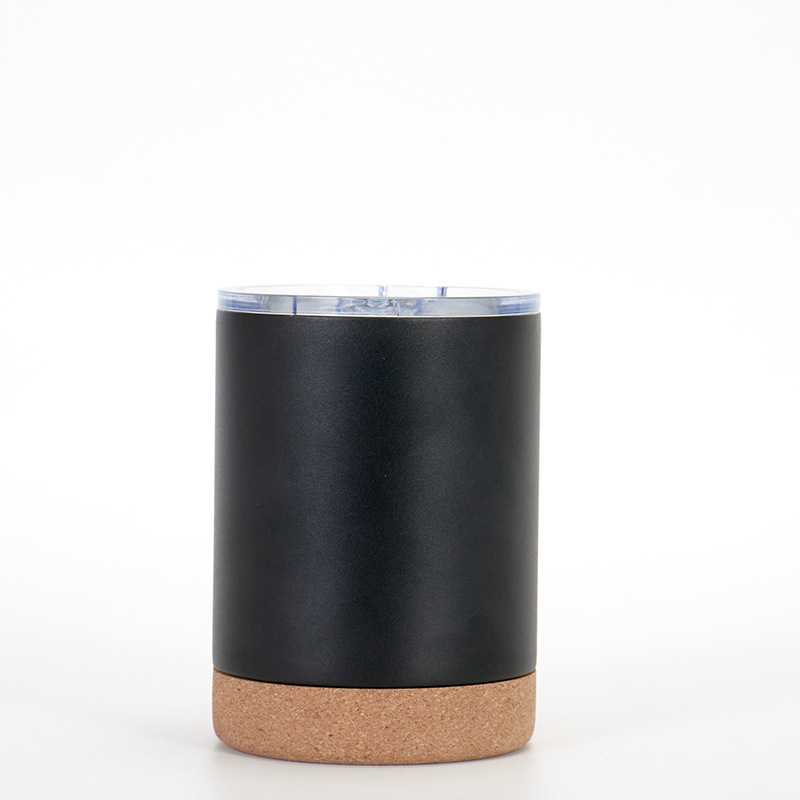 Nuevo 304 acero inoxidable doble vacío taza de aislamiento de corcho fondo taza de mango taza de agua de bambú fondo taza