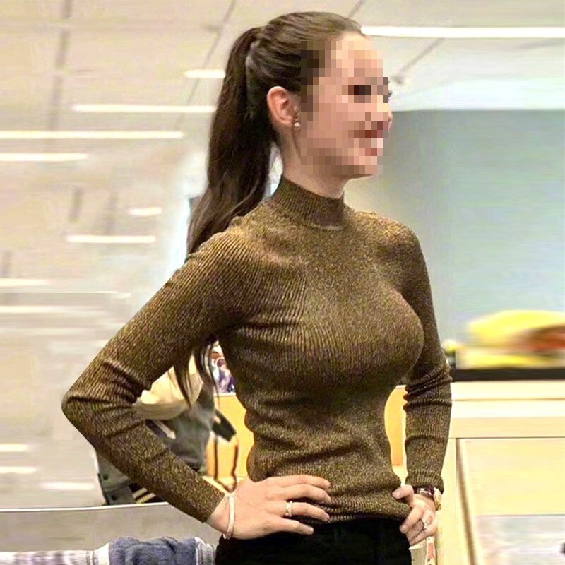 Gina's Stylish and Fashionable Half-High Collar Slim Sweater Suit Windbreaker Autumn and Winter Slimming Bottoming Knitwear