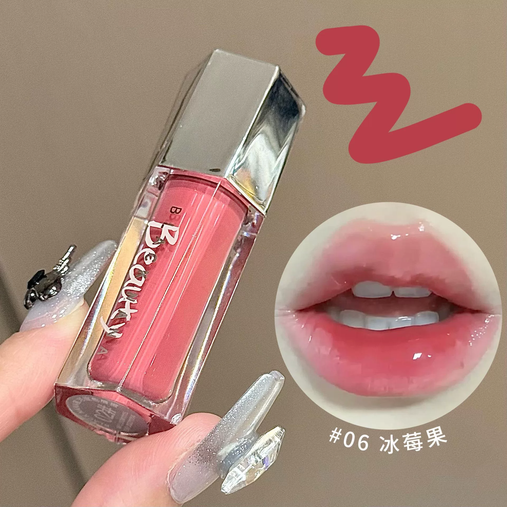 Vitaminised lip gloss, lipstick, face blush, mirror effect