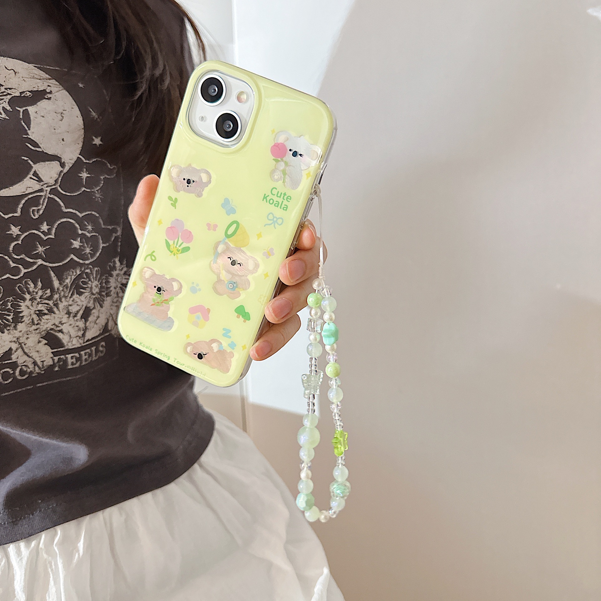 Cadena aplicable nicho mariposa corta cadena de muñeca arco cuentas de caso de teléfono móvil colgante tipo correa de muñeca anti-pérdida