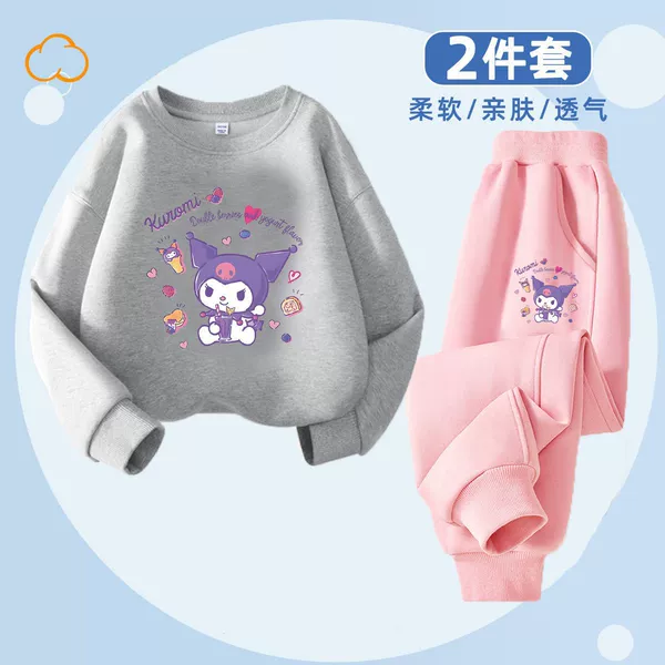 Kuromi round neck gray + trousers pink