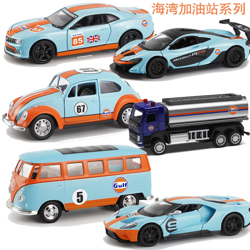Cca Gulf Oil Co-Branded Series Alloy Car Oil Tank Truck Volkswagen Beetle Bus Ford Gt Sports Car Boxed