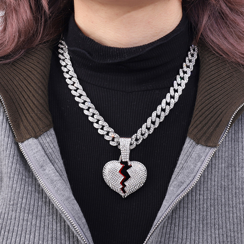 Broken Heart Pendant Necklace - Fashionable Diamond Collar Chain_voghion.com